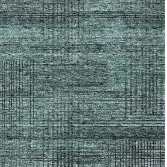 Teal Blue Aqua And Gray Striped Washable Indoor Outdoor Area Rug Photo 6