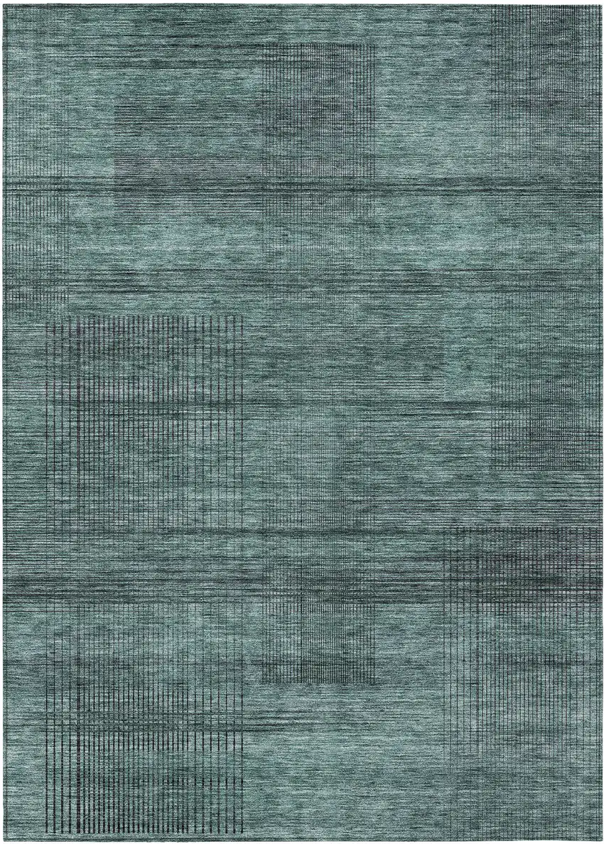 Teal Blue Aqua And Gray Striped Washable Indoor Outdoor Area Rug Photo 2