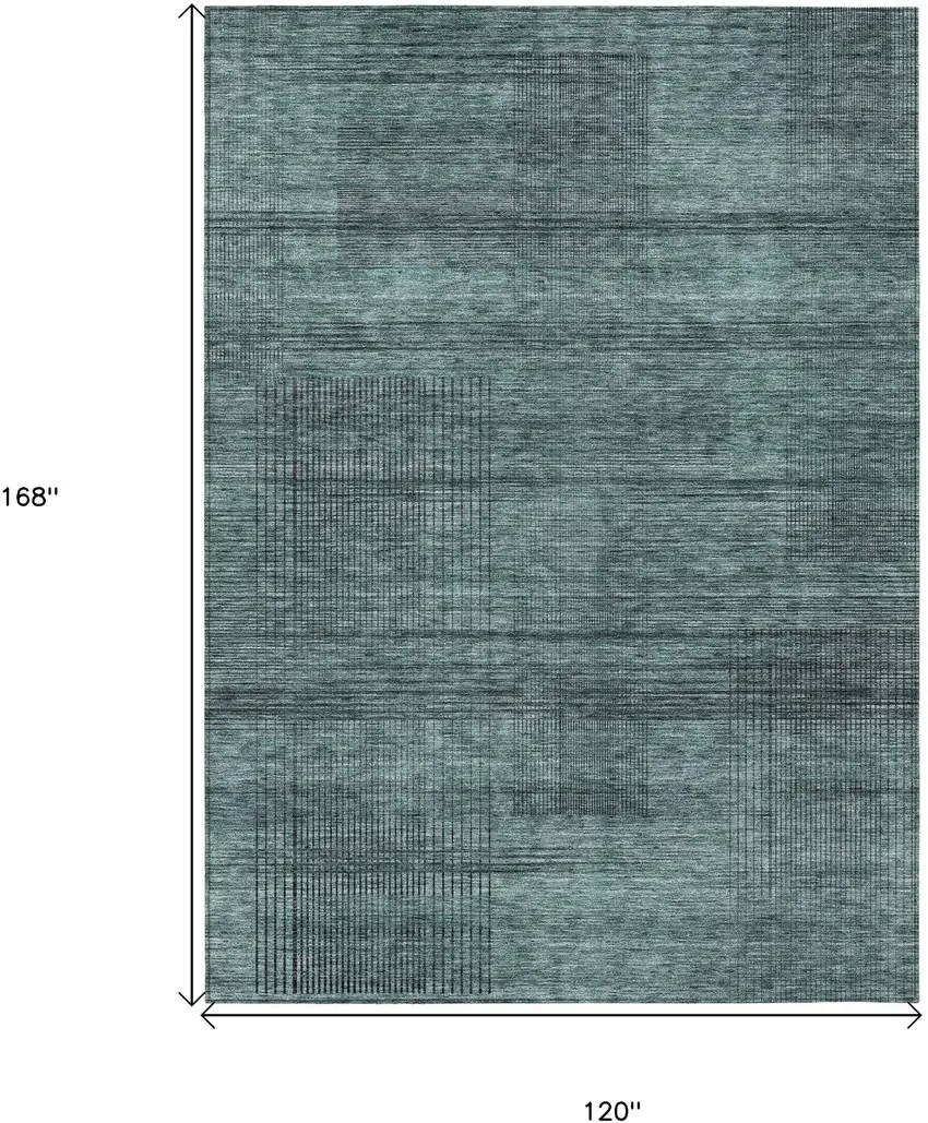 Teal Blue Aqua And Gray Striped Washable Indoor Outdoor Area Rug Photo 3