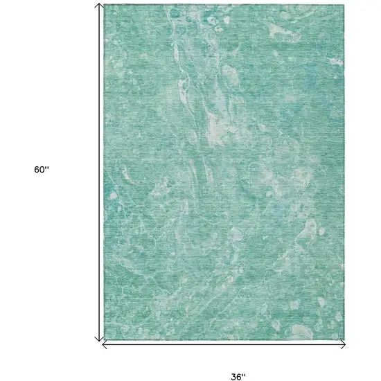 Teal Blue Aqua And Green Abstract Washable Indoor Outdoor Area Rug Photo 3