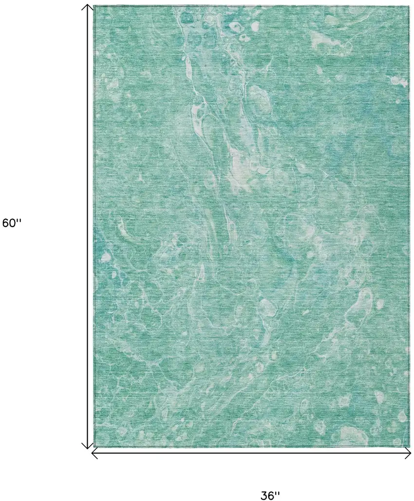 Teal Blue Aqua And Green Abstract Washable Indoor Outdoor Area Rug Photo 3
