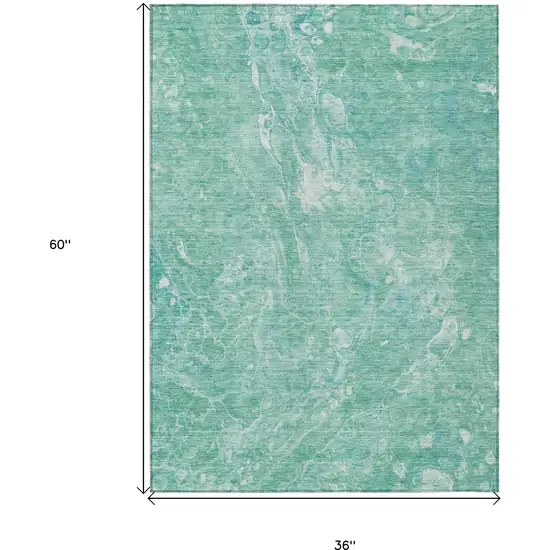 Teal Blue Aqua And Green Abstract Washable Indoor Outdoor Area Rug Photo 3