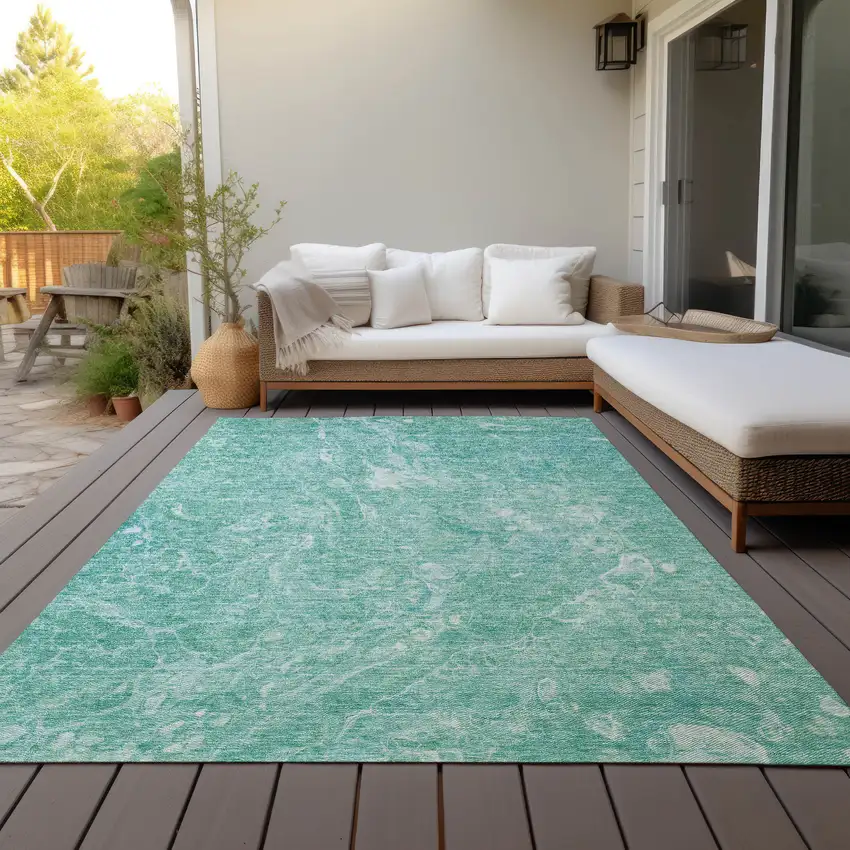 Teal Blue Aqua And Green Abstract Washable Indoor Outdoor Area Rug Photo 8
