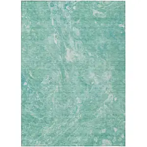 Photo of Teal Blue Aqua And Green Abstract Washable Indoor Outdoor Area Rug