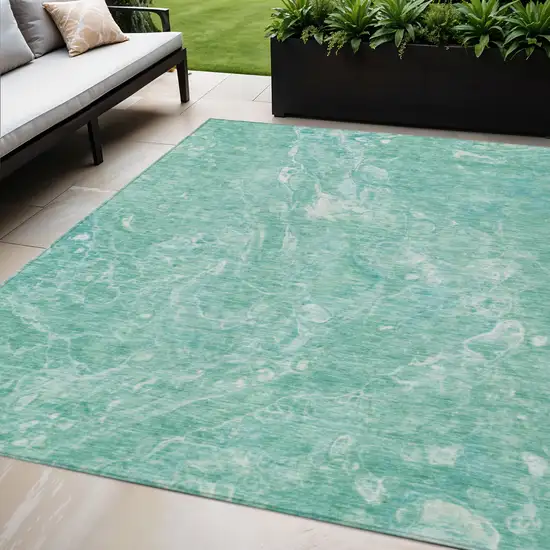 Teal Blue Aqua And Green Abstract Washable Indoor Outdoor Area Rug Photo 1
