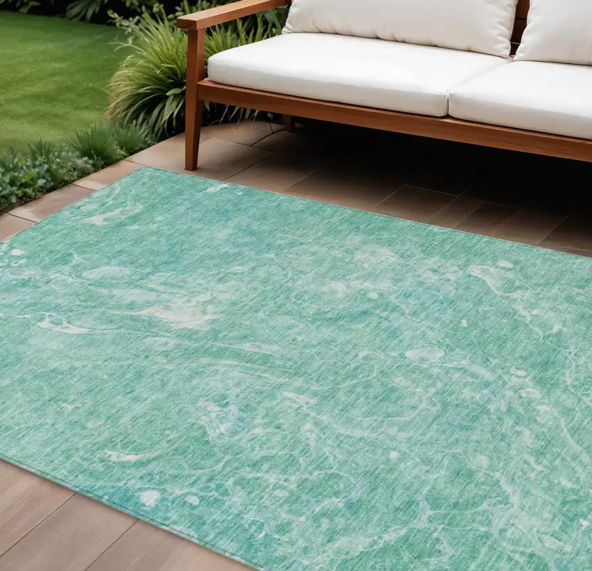 Teal Blue Aqua And Green Abstract Washable Indoor Outdoor Area Rug Photo 1