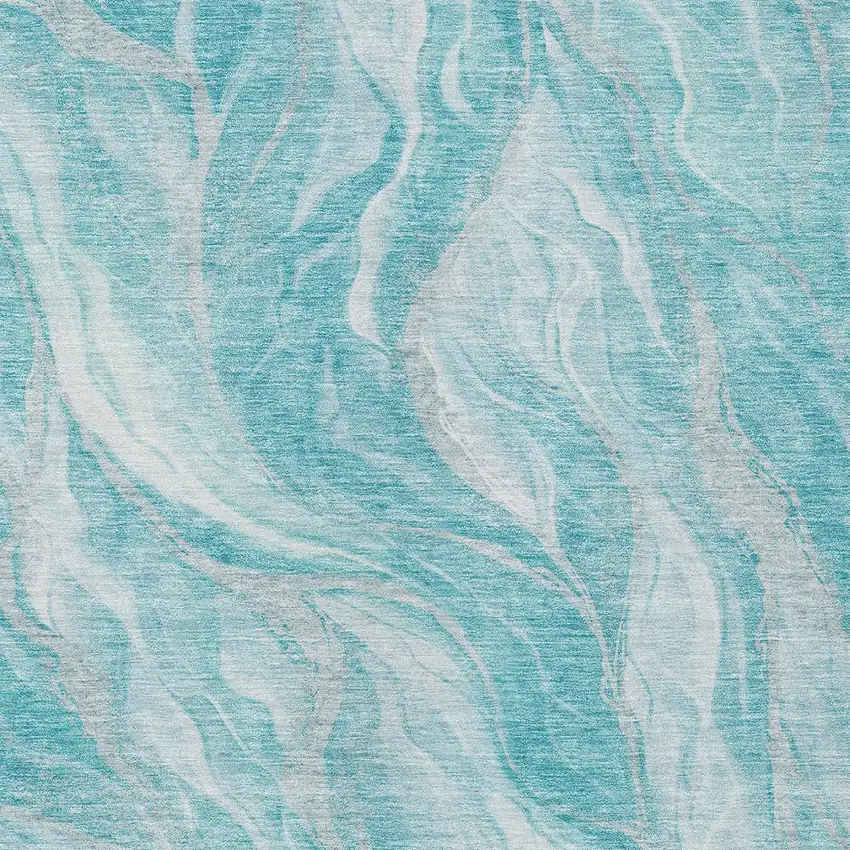 Teal Blue Aqua And Ivory Abstract Washable Indoor Outdoor Area Rug Photo 5