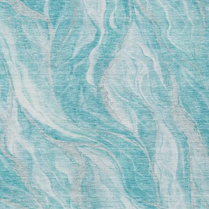 Teal Blue Aqua And Ivory Abstract Washable Indoor Outdoor Area Rug Photo 4