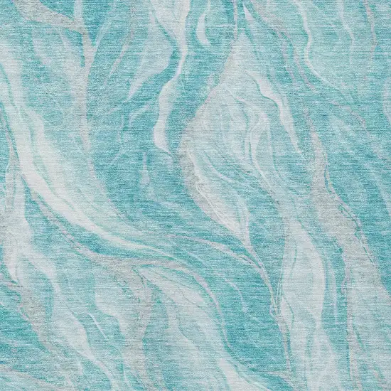 Teal Blue Aqua And Ivory Abstract Washable Indoor Outdoor Area Rug Photo 4