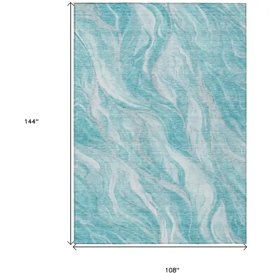 Teal Blue Aqua And Ivory Abstract Washable Indoor Outdoor Area Rug Photo 6