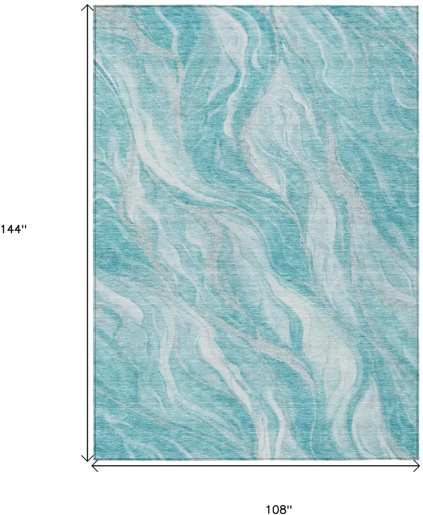 Teal Blue Aqua And Ivory Abstract Washable Indoor Outdoor Area Rug Photo 6
