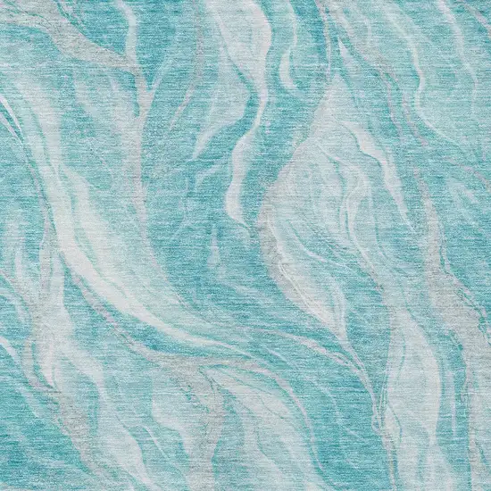 Teal Blue Aqua And Ivory Abstract Washable Indoor Outdoor Area Rug Photo 4