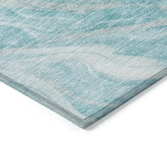 Teal Blue Aqua And Ivory Abstract Washable Indoor Outdoor Area Rug Photo 3