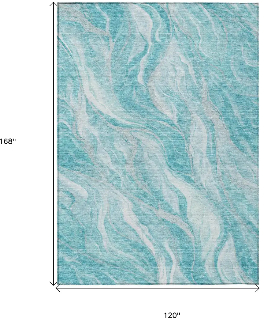 Teal Blue Aqua And Ivory Abstract Washable Indoor Outdoor Area Rug Photo 3