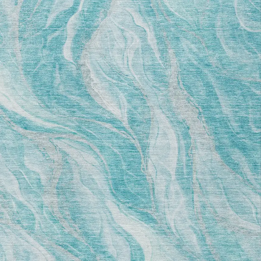 Teal Blue Aqua And Ivory Abstract Washable Indoor Outdoor Area Rug Photo 5