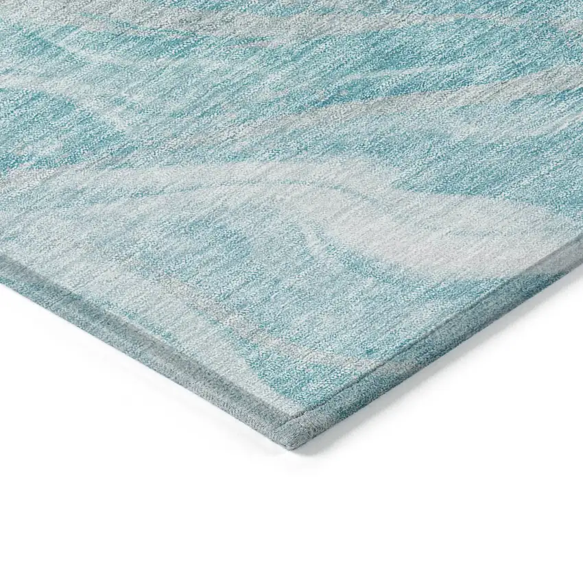 Teal Blue Aqua And Ivory Abstract Washable Indoor Outdoor Area Rug Photo 4