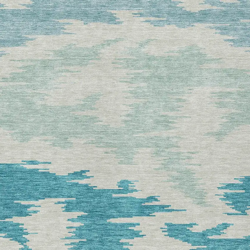 Teal Blue Aqua And Ivory Abstract Washable Indoor Outdoor Area Rug Photo 4