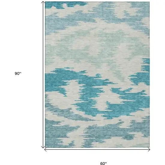 Teal Blue Aqua And Ivory Abstract Washable Indoor Outdoor Area Rug Photo 3