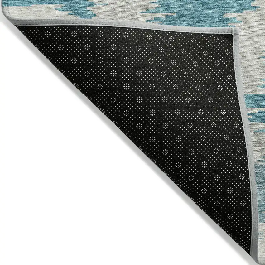 Teal Blue Aqua And Ivory Abstract Washable Indoor Outdoor Area Rug Photo 2