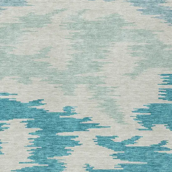 Teal Blue Aqua And Ivory Abstract Washable Indoor Outdoor Area Rug Photo 4