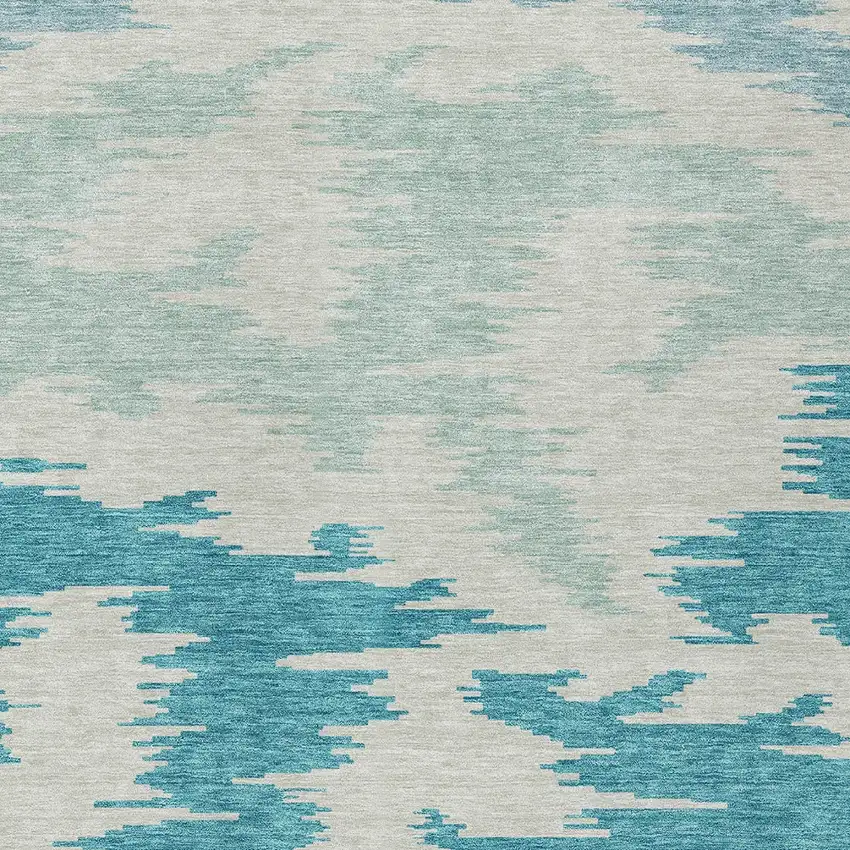 Teal Blue Aqua And Ivory Abstract Washable Indoor Outdoor Area Rug Photo 4