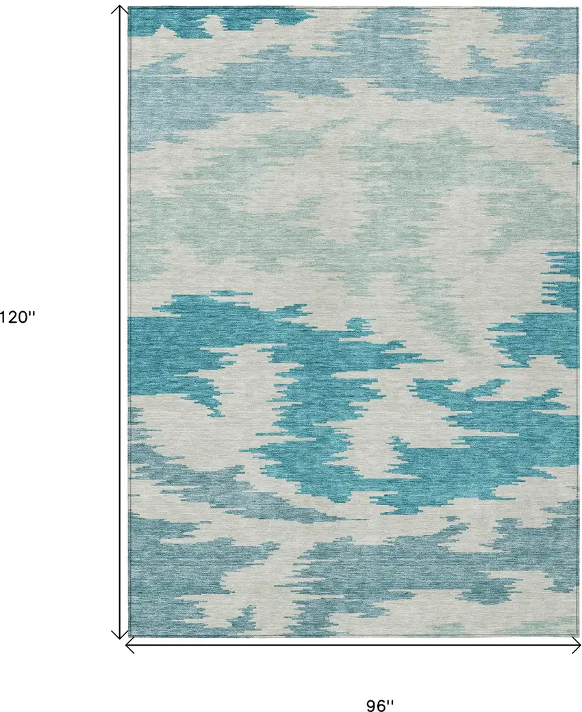 Teal Blue Aqua And Ivory Abstract Washable Indoor Outdoor Area Rug Photo 3
