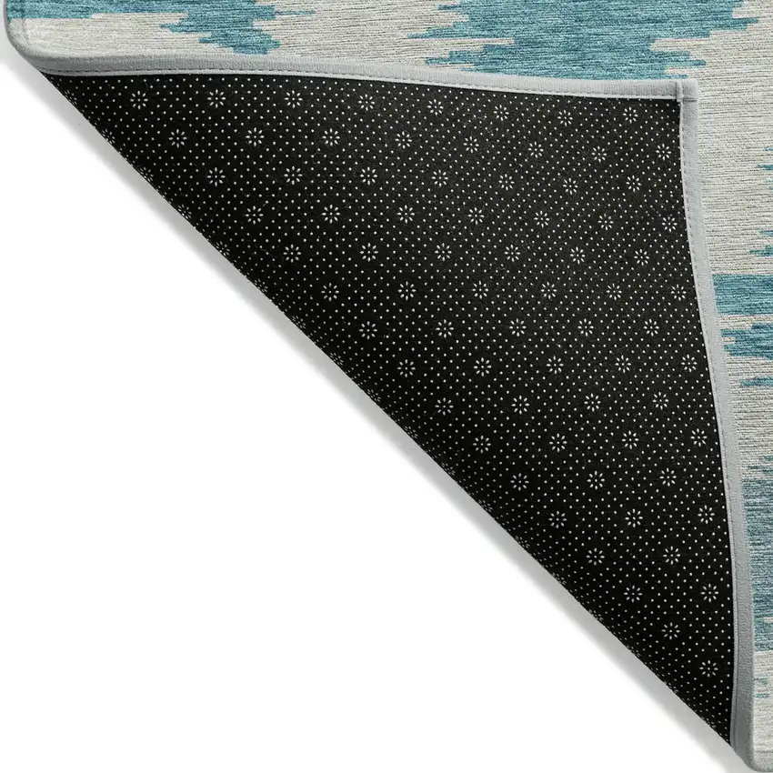 Teal Blue Aqua And Ivory Abstract Washable Indoor Outdoor Area Rug Photo 2