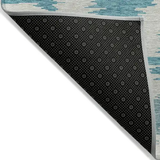 Teal Blue Aqua And Ivory Abstract Washable Indoor Outdoor Area Rug Photo 2