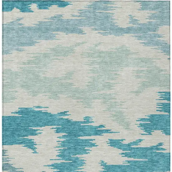 Teal Blue Aqua And Ivory Abstract Washable Indoor Outdoor Area Rug Photo 4