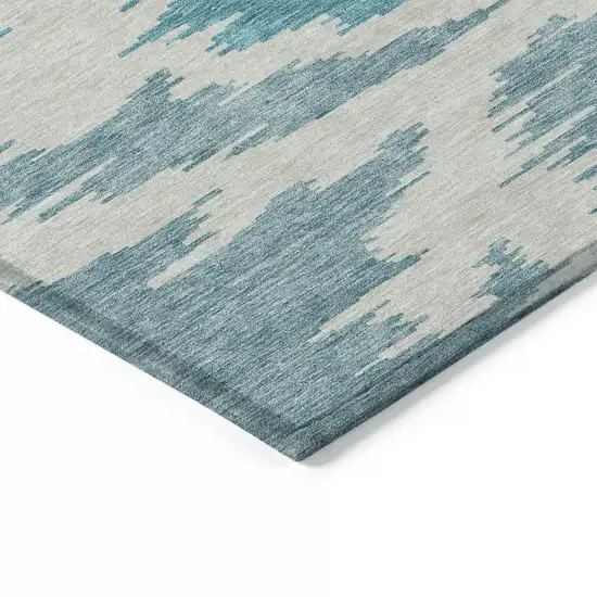 Teal Blue Aqua And Ivory Abstract Washable Indoor Outdoor Area Rug Photo 3