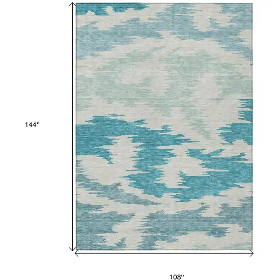 Teal Blue Aqua And Ivory Abstract Washable Indoor Outdoor Area Rug Photo 3