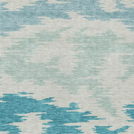 Teal Blue Aqua And Ivory Abstract Washable Indoor Outdoor Area Rug Photo 6