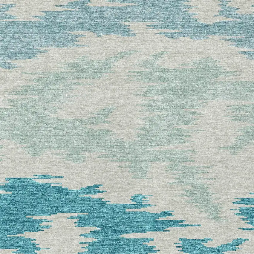 Teal Blue Aqua And Ivory Abstract Washable Indoor Outdoor Area Rug Photo 6