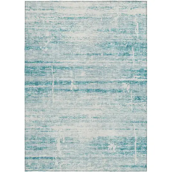 Teal Blue Aqua And Ivory Abstract Washable Indoor Outdoor Area Rug Photo 5