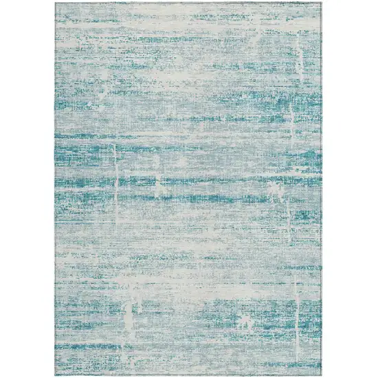 Teal Blue Aqua And Ivory Abstract Washable Indoor Outdoor Area Rug Photo 5