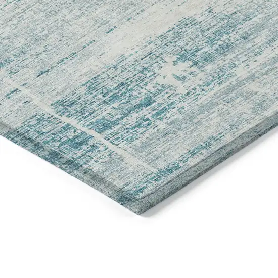 Teal Blue Aqua And Ivory Abstract Washable Indoor Outdoor Area Rug Photo 3