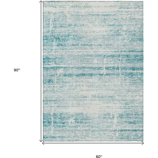 Teal Blue Aqua And Ivory Abstract Washable Indoor Outdoor Area Rug Photo 3