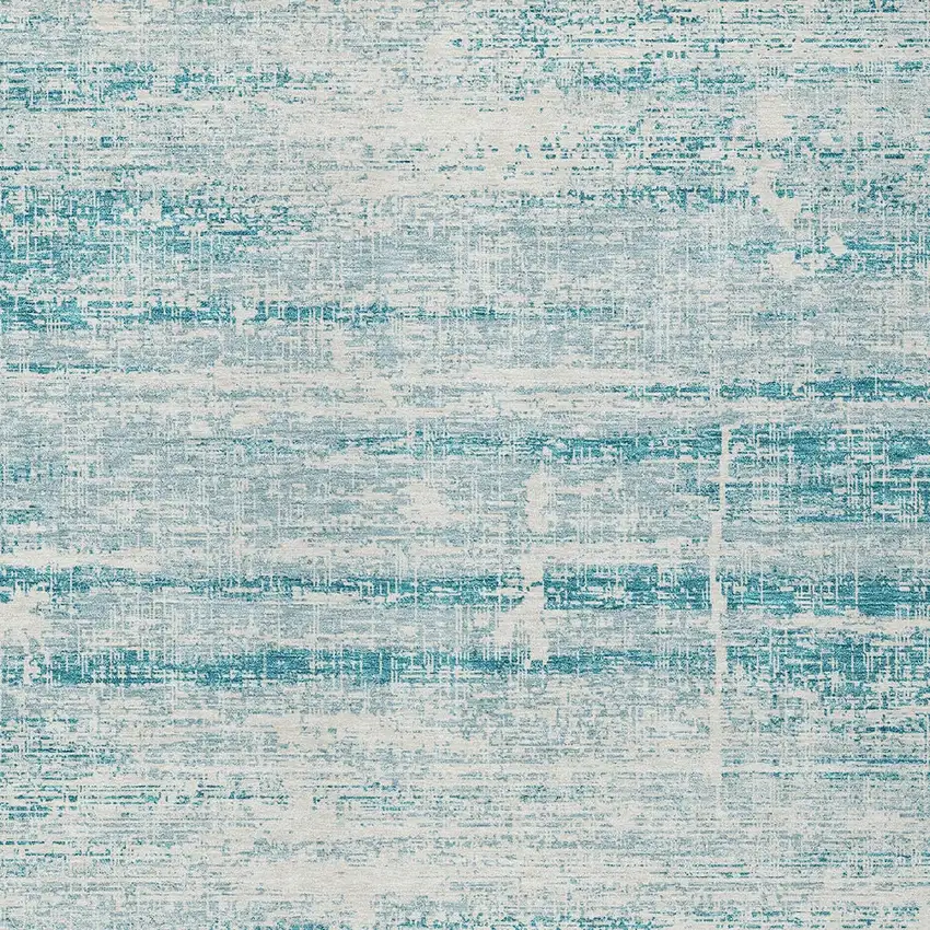 Teal Blue Aqua And Ivory Abstract Washable Indoor Outdoor Area Rug Photo 4