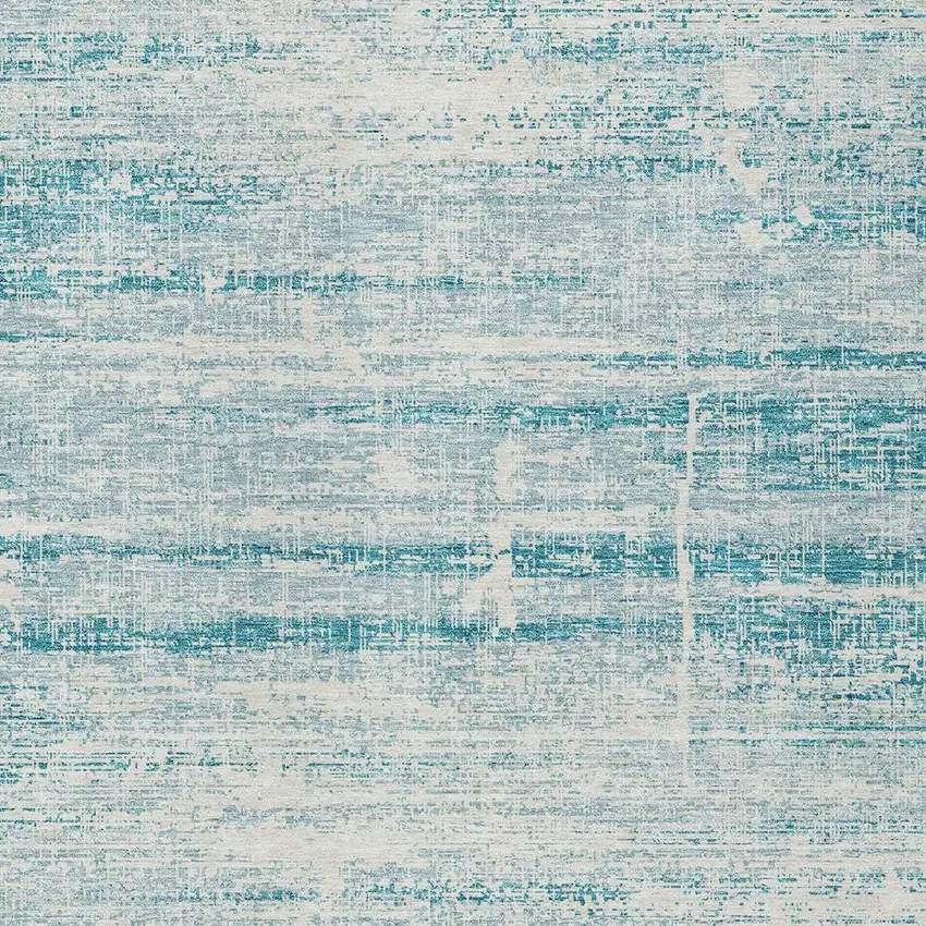Teal Blue Aqua And Ivory Abstract Washable Indoor Outdoor Area Rug Photo 4