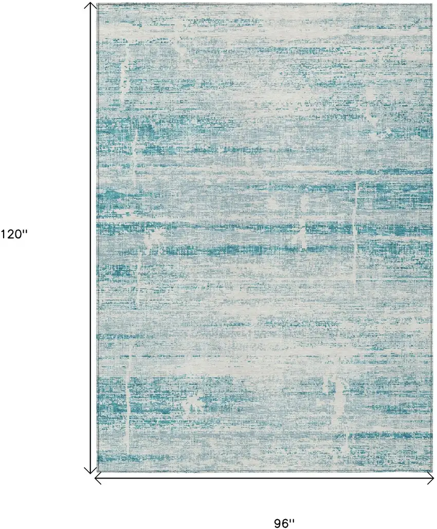 Teal Blue Aqua And Ivory Abstract Washable Indoor Outdoor Area Rug Photo 3