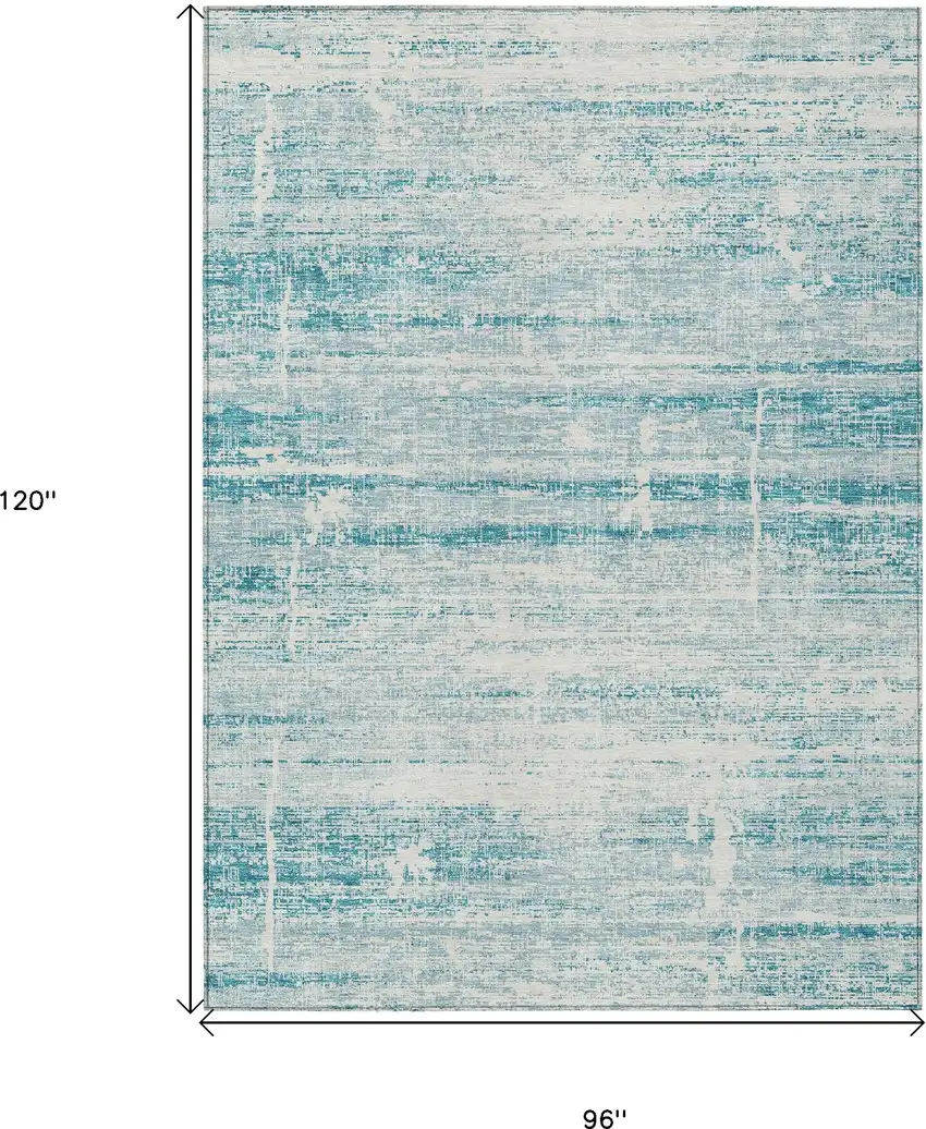 Teal Blue Aqua And Ivory Abstract Washable Indoor Outdoor Area Rug Photo 3