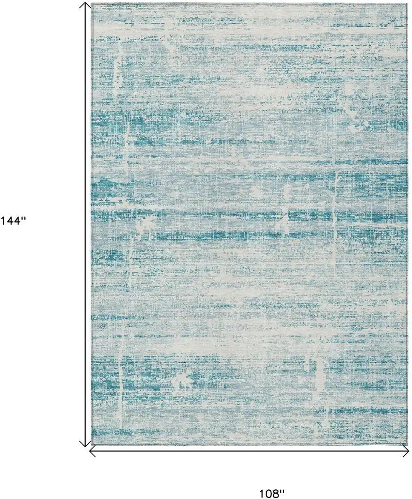 Teal Blue Aqua And Ivory Abstract Washable Indoor Outdoor Area Rug Photo 3