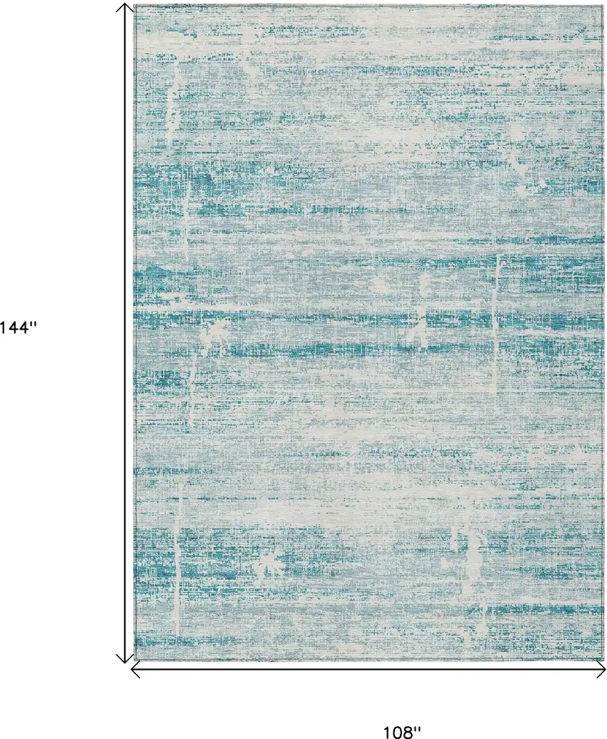 Teal Blue Aqua And Ivory Abstract Washable Indoor Outdoor Area Rug Photo 3