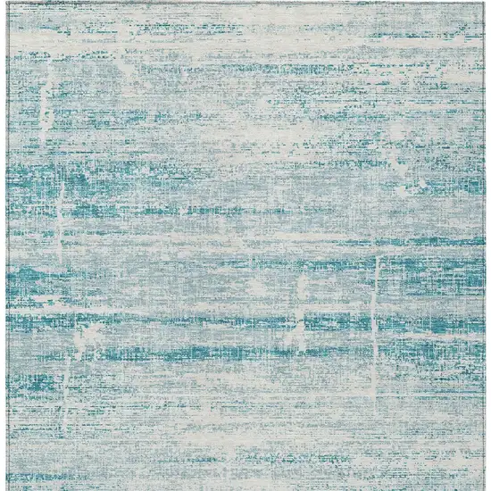 Teal Blue Aqua And Ivory Abstract Washable Indoor Outdoor Area Rug Photo 5