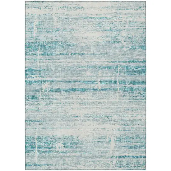 Teal Blue Aqua And Ivory Abstract Washable Indoor Outdoor Area Rug Photo 1