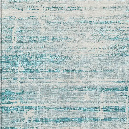 Teal Blue Aqua And Ivory Abstract Washable Indoor Outdoor Area Rug Photo 4