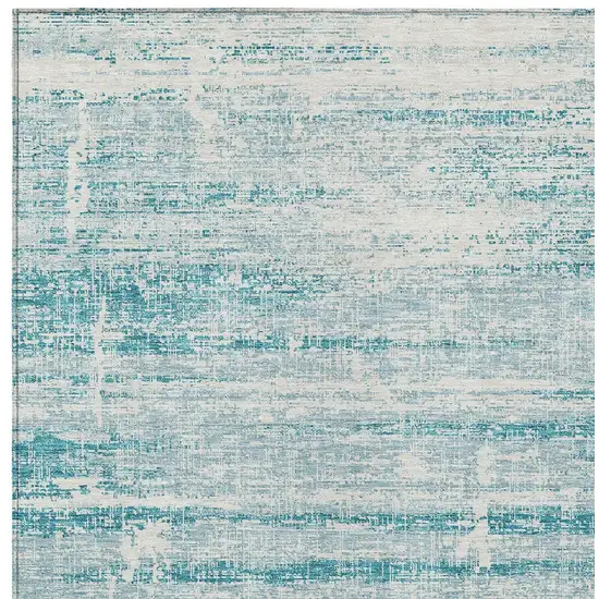 Teal Blue Aqua And Ivory Abstract Washable Indoor Outdoor Area Rug Photo 4