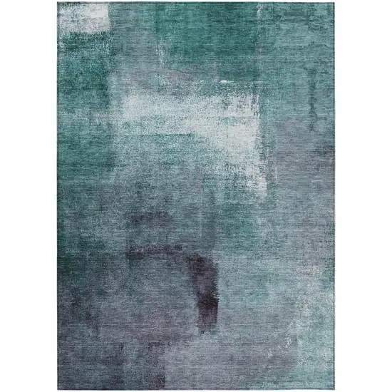 Teal Blue Aqua And Ivory Abstract Washable Indoor Outdoor Area Rug Photo 2