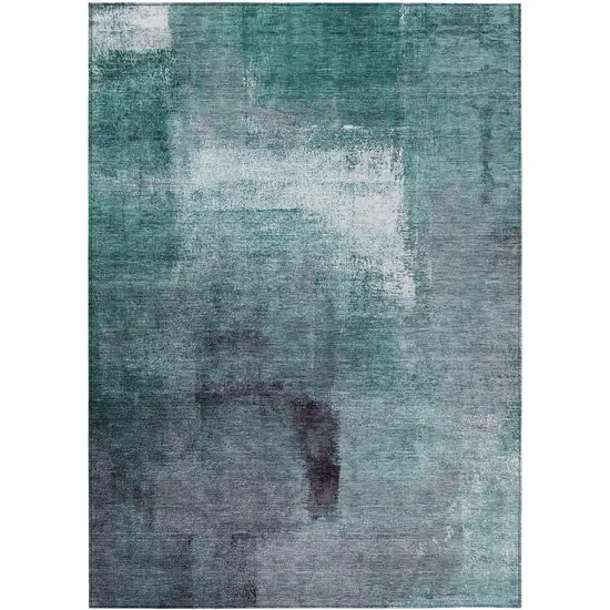 Teal Blue Aqua And Ivory Abstract Washable Indoor Outdoor Area Rug Photo 2