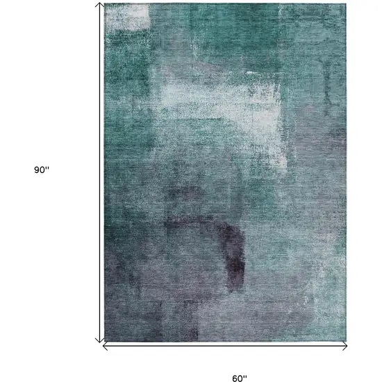 Teal Blue Aqua And Ivory Abstract Washable Indoor Outdoor Area Rug Photo 3